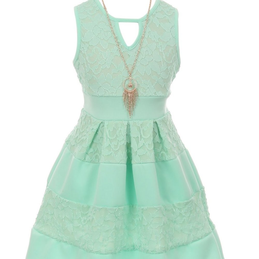 Little Girls Toddler Lace Solid Necklace Easter Summer Flower Girl Dress Mint